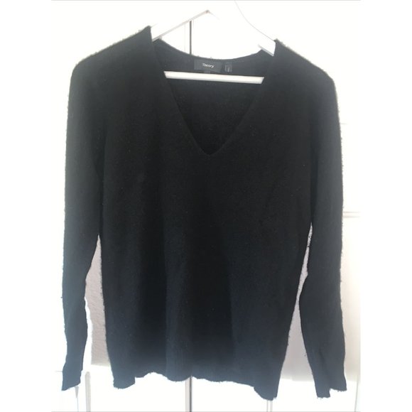 Theory Women's Black Cashmere V-Neck Long Sleeve Sweater Size Small - Picture 1 of 8